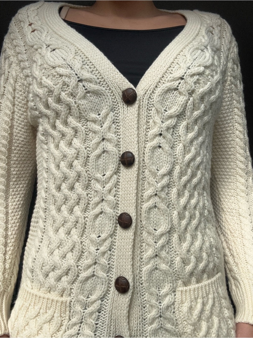Cream Cable Merino Wool Knit Women's Sweater Cardigan